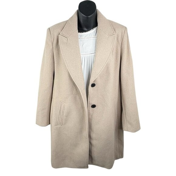 Preppy Academia Zara Soft Camel Two Button Front Coat Women’s L Midi Fall Winter - Picture 3 of 12